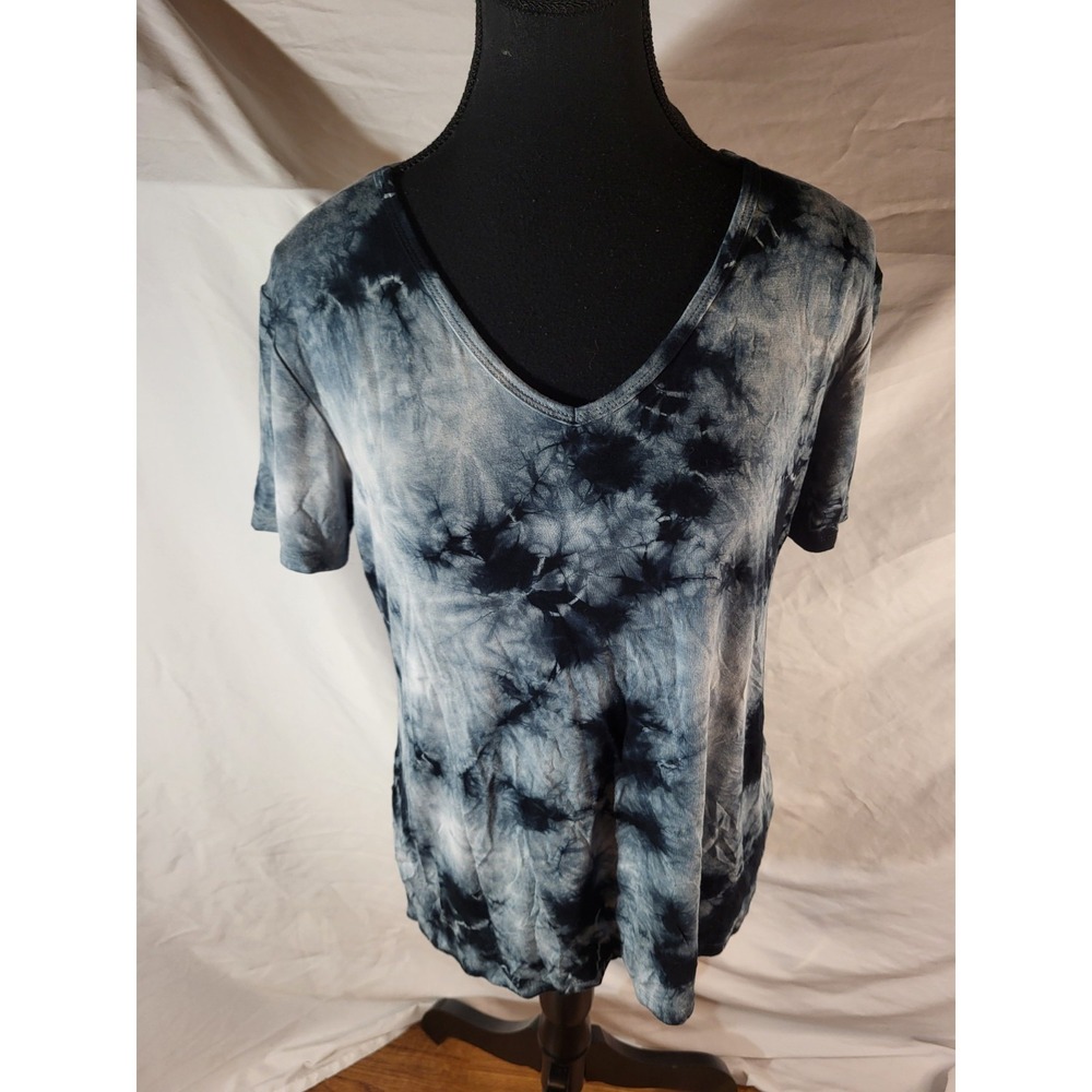 Tryst By Matthew Black & White Tie Dye V Neck Tee Shirt Large